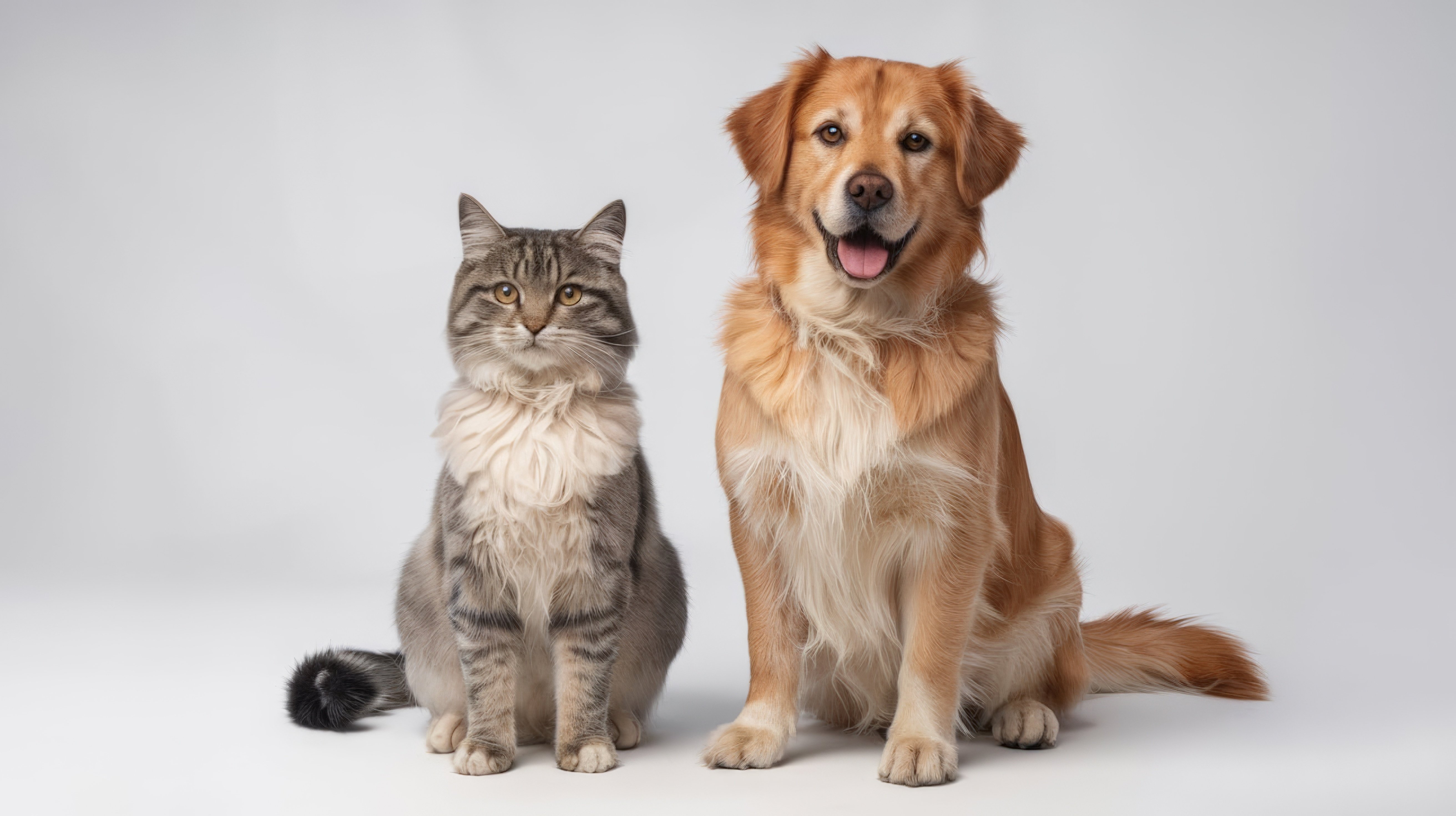 grå katt og golden retreiver